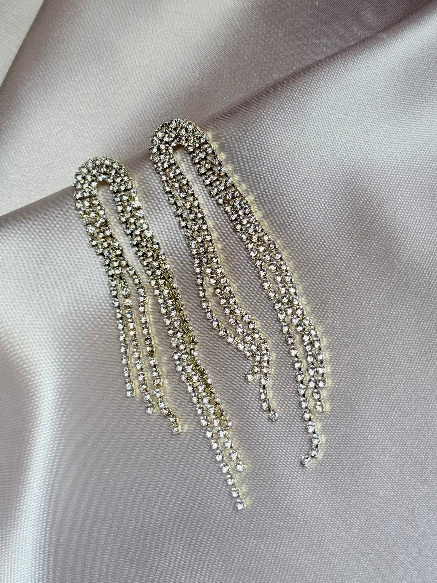 Long Tassel Rhinestone Drop Earrings