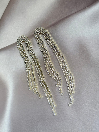 Long Tassel Rhinestone Drop Earrings
