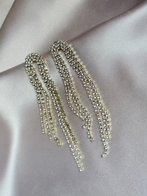 Long Tassel Rhinestone Drop Earrings