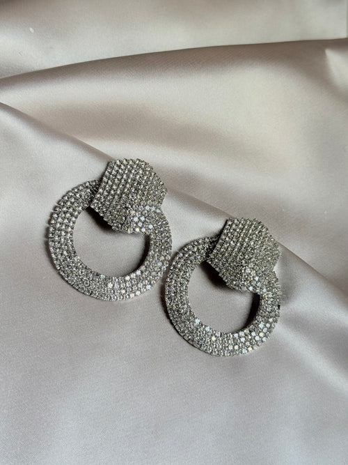 Diamond Dangle Medium Silver Earrings