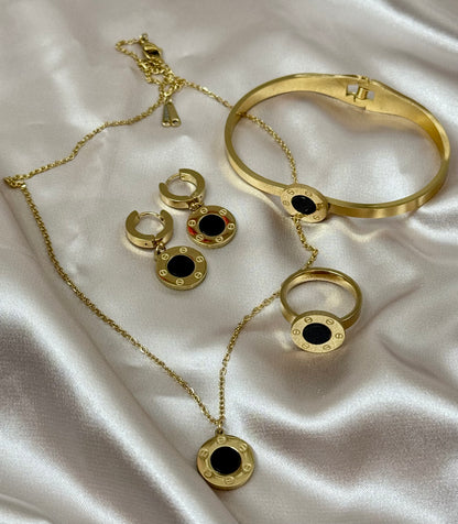 Black 18k 4PCS Necklace Earring Bracelet Ring Set